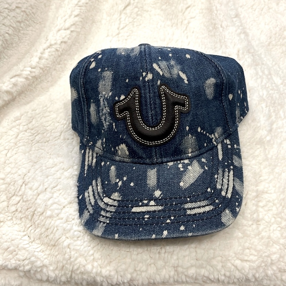 True Religion Big T Logo Acid Wash Denim Cap/Hat